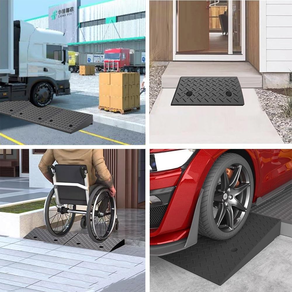 Curb ramp,Driveway ramp, 2' 8' Rise Non-Slip Wheelchair Threshold Ramp Heavy Duty Driveway Ramps for Doorway Sidewalk Garage(H 17 CM/6.7')
