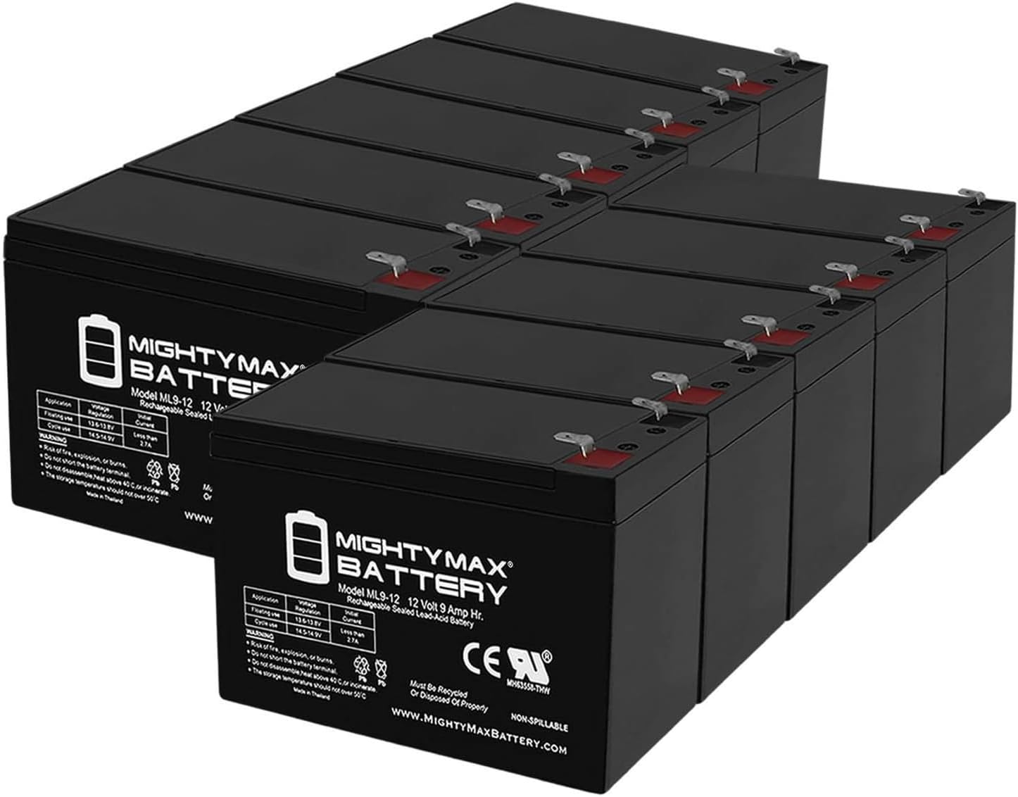 Mighty Max Battery ML9-12 - 12 Volt 9 AH SLA Battery - Pack of 10