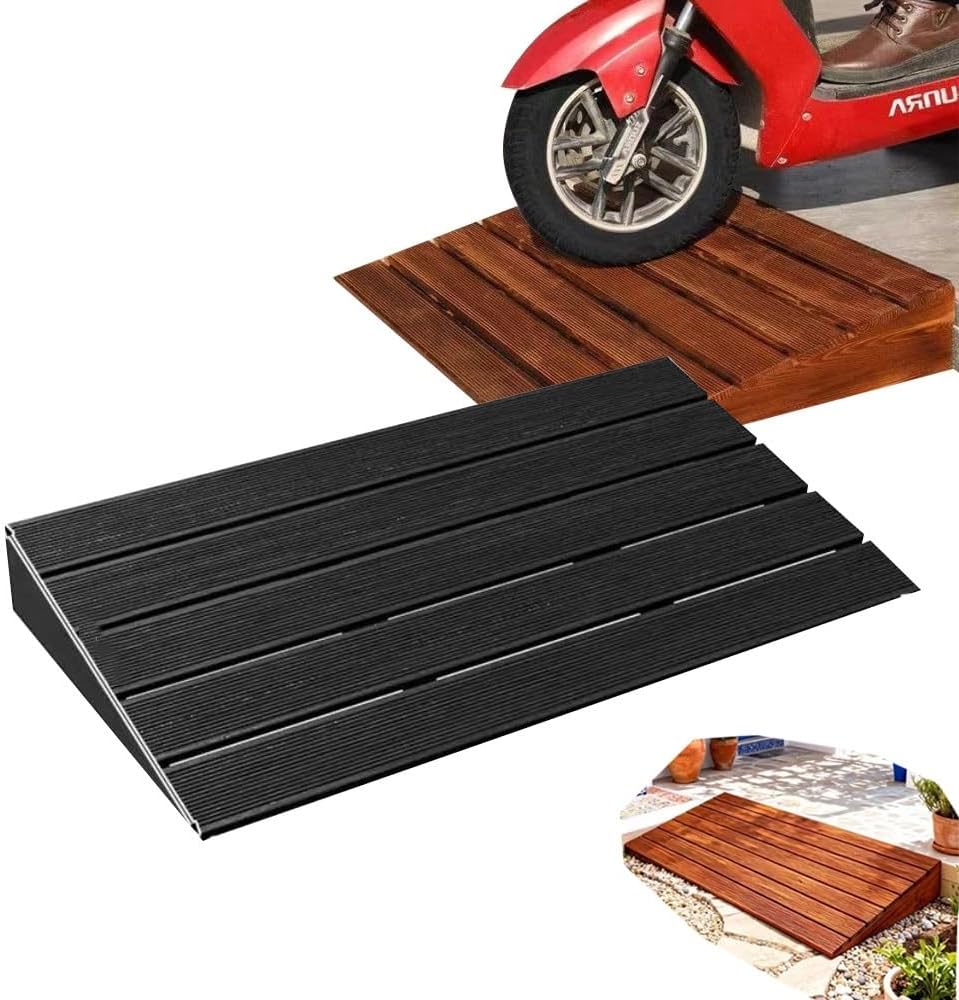 Mobility Ramp For Doorways Steps, Non-Skid Threshold Ramps，4in Height Access Ramp WheelChair Threshold Ramp For Motorcycles/Walker/Cart/Scooter(Brushed black,19.6x35.4x3.9in)