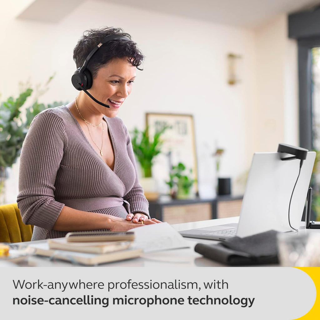 Jabra Evolve2 55 Stereo Wireless Headset - Features AirComfort Technology, Noise-Cancelling Mics & Active Noise Cancellation - Works with UC Platforms Such as Zoom & Google Meet - Black