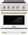 ZLINE Autograph Edition 30 in. 4.2 cu. ft. Paramount Induction Range with 4 Element Cooktop and Electric Convection Oven in Satin Stainless Steel with White Matte Door and Champagne Bronze Accents