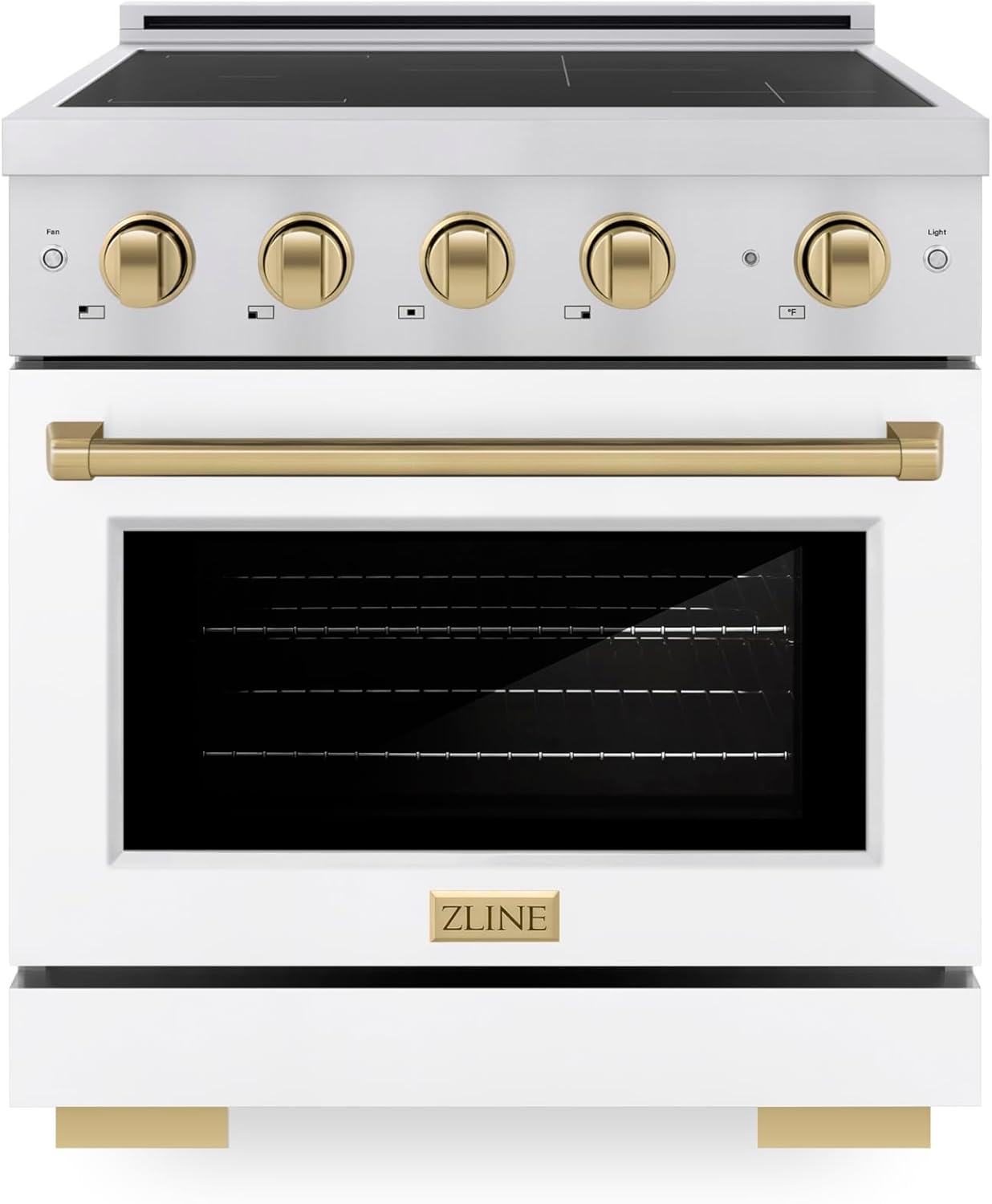 ZLINE Autograph Edition 30 in. 4.2 cu. ft. Paramount Induction Range with 4 Element Cooktop and Electric Convection Oven in Satin Stainless Steel with White Matte Door and Champagne Bronze Accents