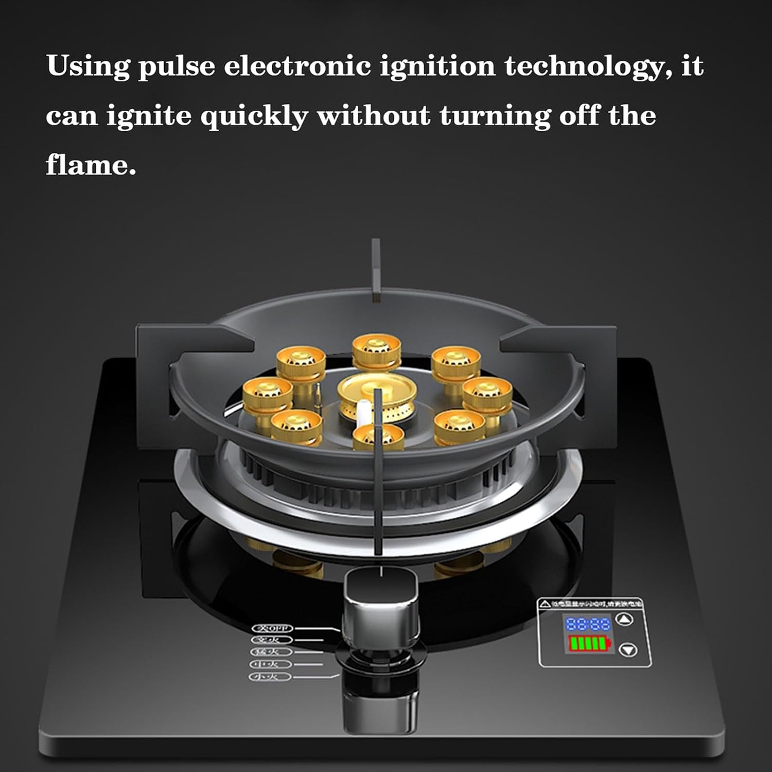 Gas Cooktop 1 Burner, 5.2KW 9-Chamber Fire Ring Wok Burner with Flameout Protection Timer, Anti-Gas Leakage Flame Protection, LPG/Natural Gas Kit (Size : LPG)