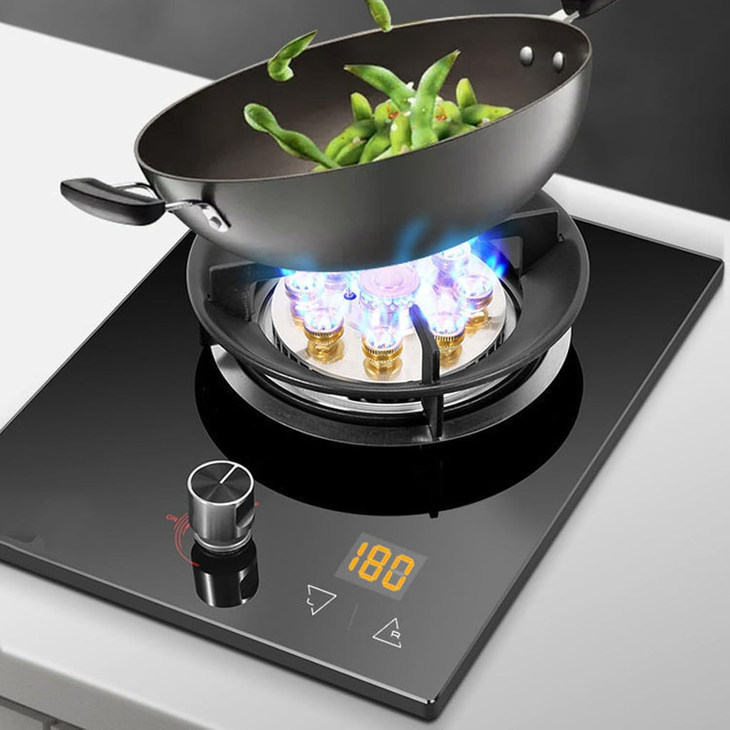 Single Burner Gas Stove,5.2KW Nine-Cavity High-fire Timer,Tempered Glass Top Cooking,with Flameout Protection,for Natural Gas/liquefied Petroleum Gas(NG)