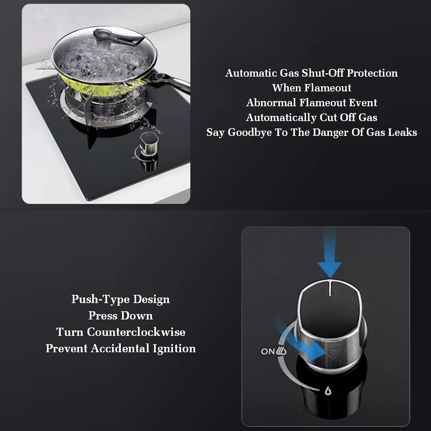 Gas Stove 1 Burner,Kitchen Counter Top Stove 5.2KW Gas,Gas/LP Gas Conversion Stove,Tempered Glass Cast Iron Pot Rack,with Flameout Protection,for Home Kitchen(LPG)