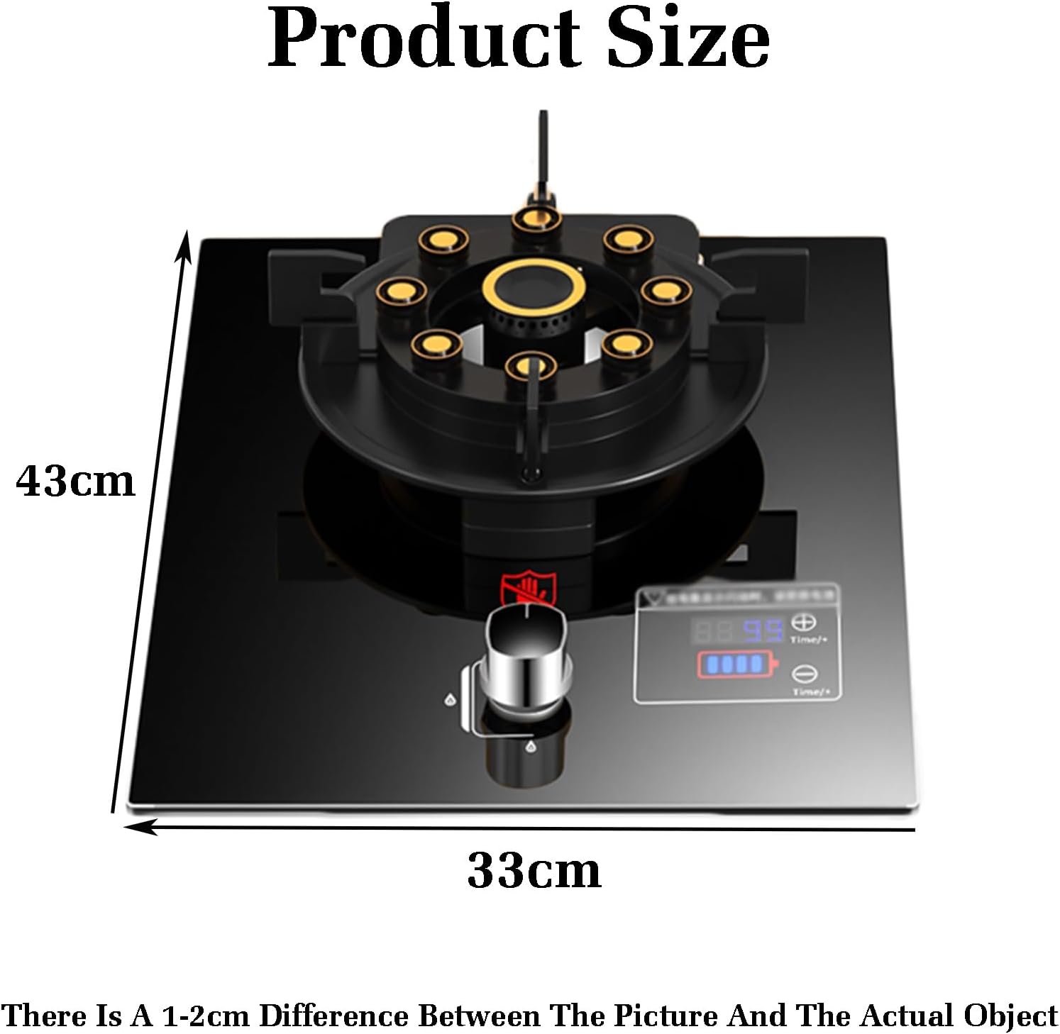 43cm Gas Stove,Gas Cooker 1 Burner,5.2W Nine-Cavity High-fire Timer,Gas/LP Gas Conversion Stove,Tempered Glass Cast Iron Pot Rack,with Flameout Protection(LPG)