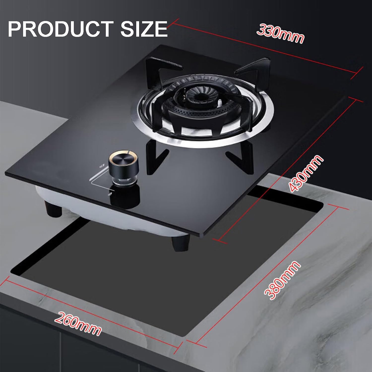 Gas Stove Single Burner,5.2KW High Flame Burner,Tempered Glass Cooktop,NG/LPG Convertible Stove,Desktop Embedded Dual-Purpose,with Flameout Protection(LPG)