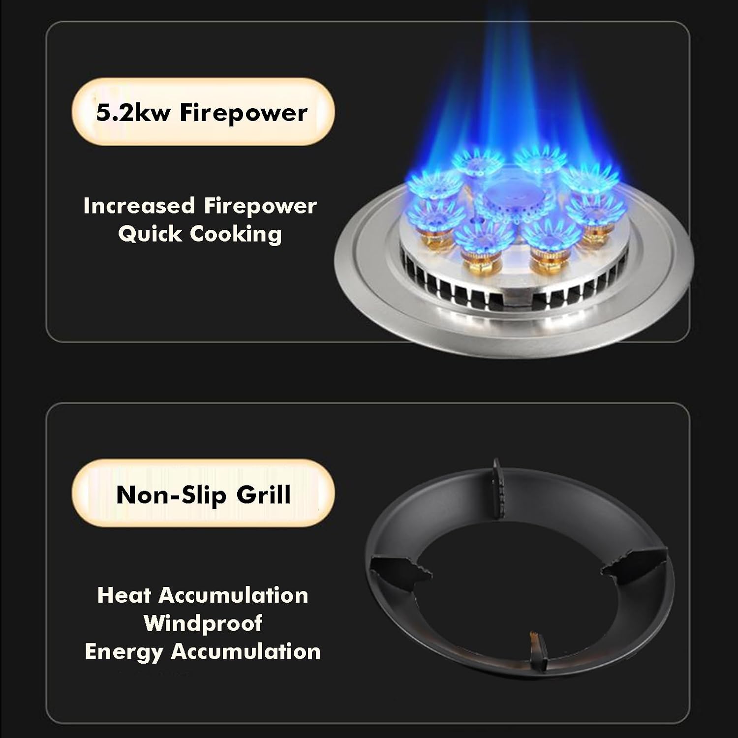 Black Single Burner Gas Stove5.2kW 9-Cavity Wok Burner,Tempered Glass Top with Flameout Protection,for Home and Outdoor Cooking(NG)