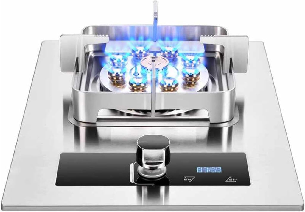 Single Burner Gas Stove,5.2kW Nine-Cavity High Fire,Tempered Glass,with Timer and Flameout Safety for Home Kitchen(NG)