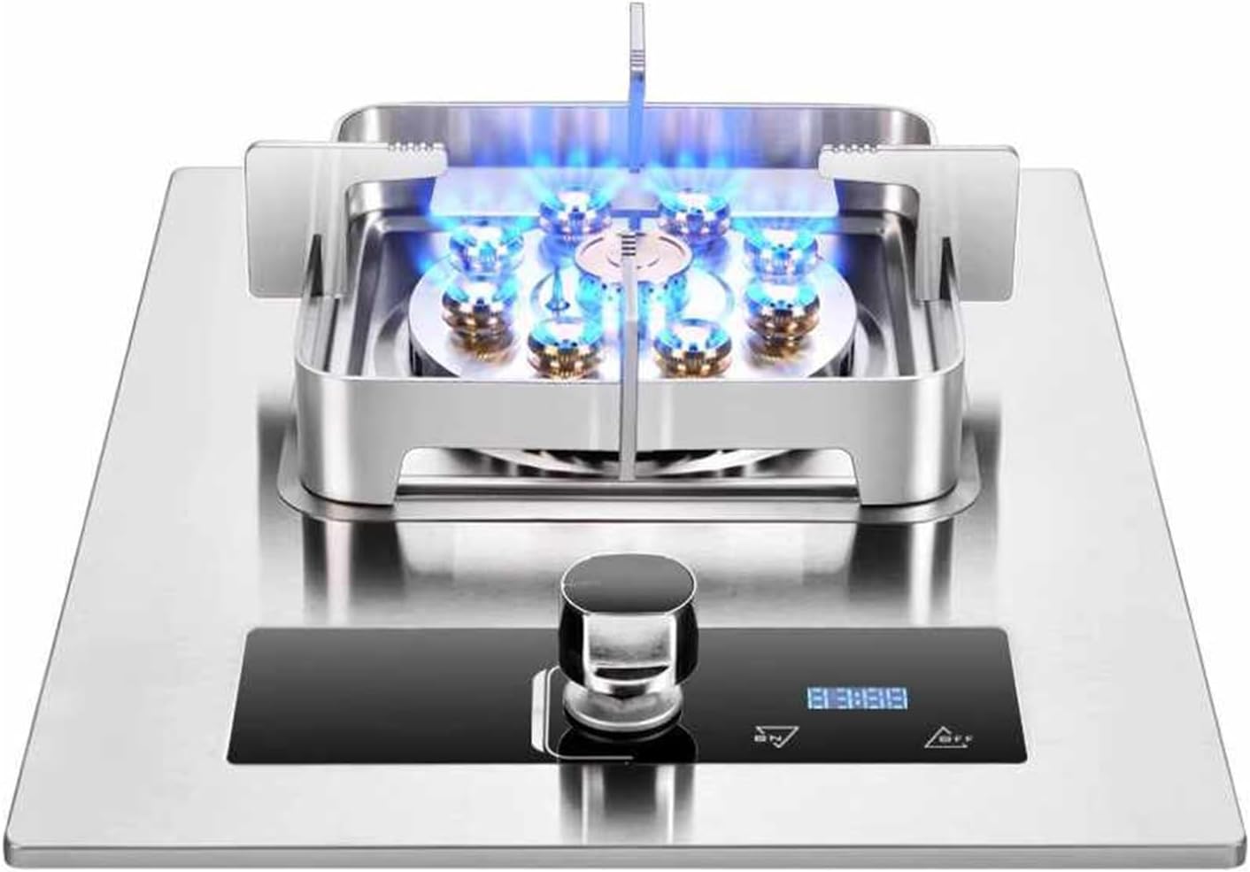 Single Burner Gas Stove,5.2kW Nine-Cavity High Fire,Tempered Glass,with Timer and Flameout Safety for Home Kitchen(LPG)