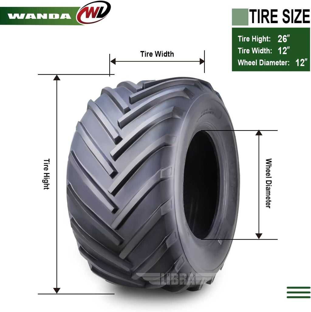 WANDA 26X12-12 Lawn Mower Agriculture FarmTractor Cart Turf Tire 4 Ply 26x12x12-13215