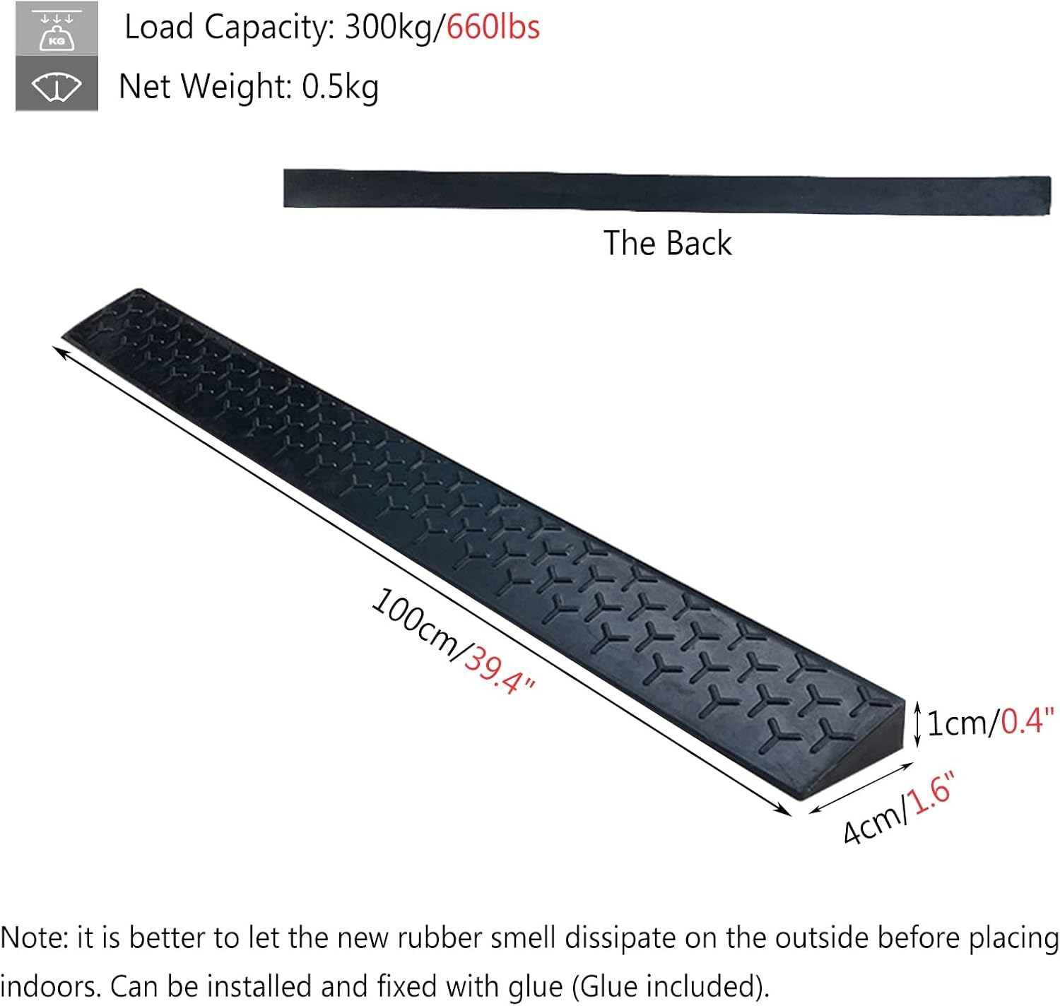 Wheelchair Ramp Portable Threshold Ramp Rubber, 1/2/3/4/5 cm Rise Wheelchairs Ramps for Home Garden Yard Sliding Glass Doors Steps, Indoor Outdoor Entry Transitions Slope(Size:100x10x4cm(39.4x3.9x1.6'
