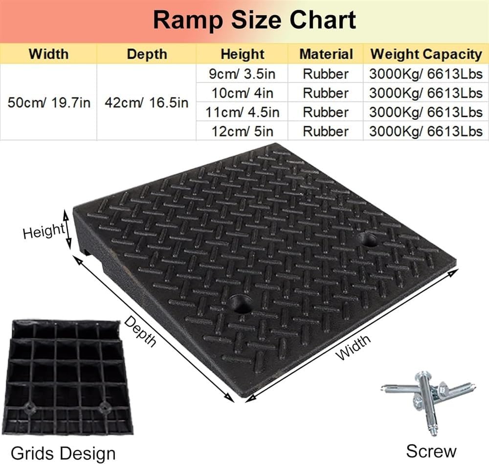 JIUYUEYA Cuttable Threshold Ramp,Rubber Wheelchair Ramp, Non-Slip Solid Rubber Ramp for Doorways,Driveways,Bathroom (Size : 9cm/3.5in Rise)