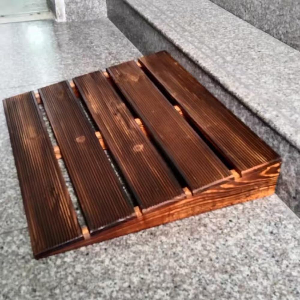 Portable Threshold Ramp Non-Slip Wood Threshold Ramp For Wheelchair，4' Lift Height Door Ramp For Home/Front Door/Yard/Patio/Entry Steps(Brushed brown,50x50x10cm)