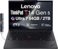 Lenovo ThinkPad T14 Gen 5 AI Business Laptop 14.0' IPS FHD+ (Intel Core Ultra 7 155U(>i7-13700H), 64GB DDR5, 2TB SSD, Copilot, Backlit KB, Fingerprint, 2 Thunderbolt 4, 5MP Webcam, DKZ Hub, Win11P)