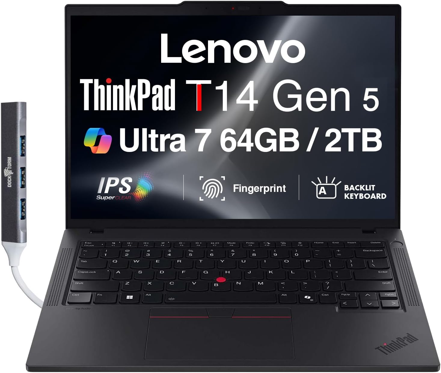 Lenovo ThinkPad T14 Gen 5 AI Business Laptop 14.0' IPS FHD+ (Intel Core Ultra 7 155U(>i7-13700H), 64GB DDR5, 2TB SSD, Copilot, Backlit KB, Fingerprint, 2 Thunderbolt 4, 5MP Webcam, DKZ Hub, Win11P)