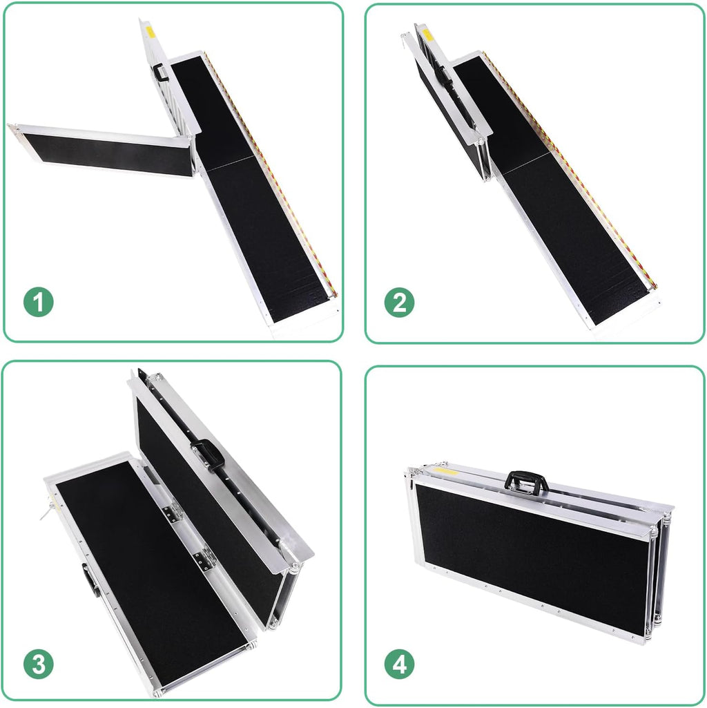 Generic 6 Feet Portable Wheelchair Ramp Aluminum Handicap Ramps with Handle Folding Threshold Wheel Chair Ramp for Home Steps Stairs Entry Doorways