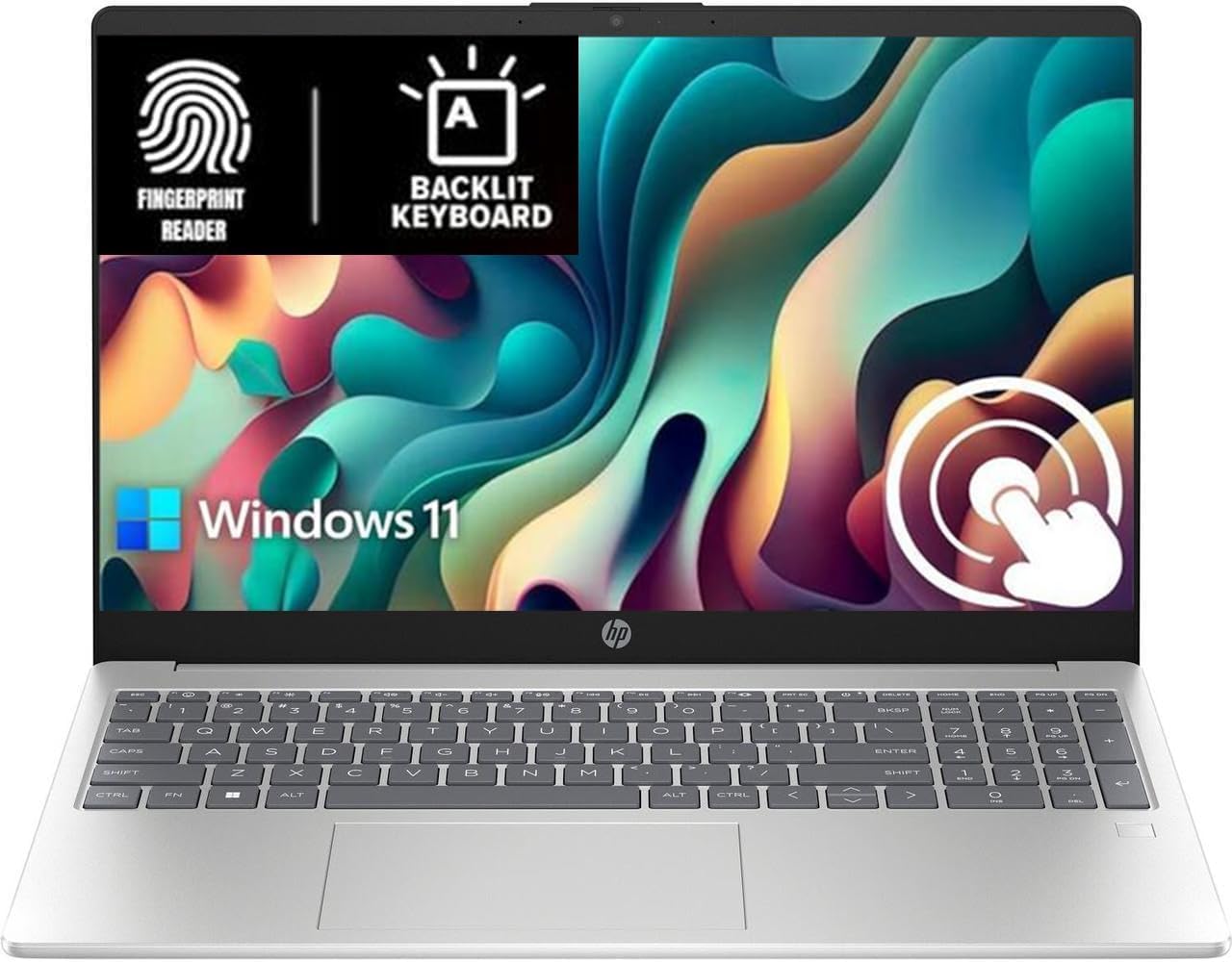 HP 15.6' HD Touchscreen Laptop with Fingerprint Reader, Intel Quad-Core N Processor, 4GB RAM, 128GB SSD Storage, Type-C, HDMI, Backlit Keyboard, W11 (Renewed) Parent (Blue)