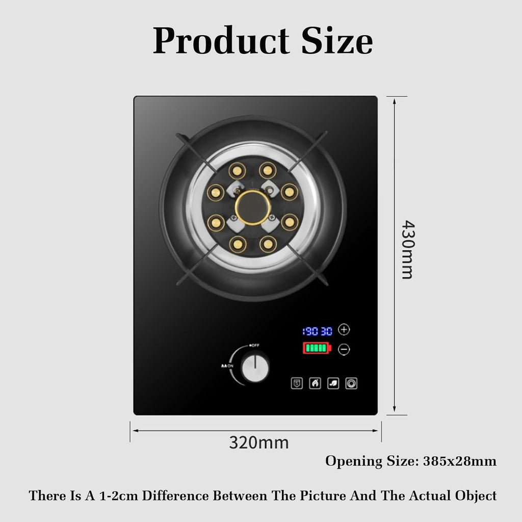 Gas Stove Single Burner,7.0KW Nine-Cavity High-fire Timer,Gas/LP Gas Conversion Stove,Tempered Glass Cast Iron Pot Rack,with Flameout Protection,for Home Kitchen(LPG)