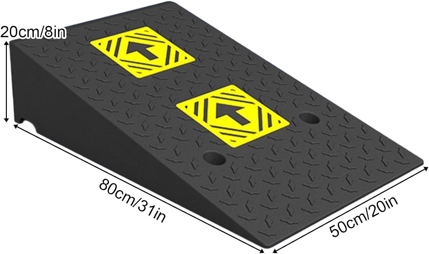 Heavy Duty 6614lb/3000kg Curb Ramp, Non-Slip Surface, Threshold Ramp with Yellow Arrow, Suitable for Car, Motorcycle, Bike, Wheelchair(80 * 50 * 20cm/31 * 20 * 8in)