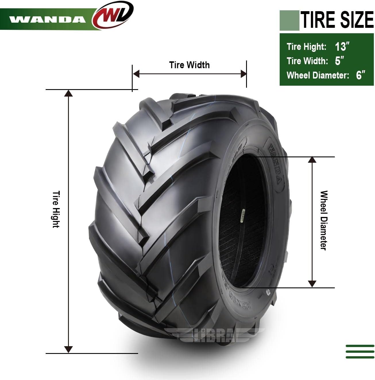 WANDA 13x5-6 13x5x6 Lawn Mower Agriculture Farm Tractor Cart Turf Tires 13x5.00-6 -Set 2 13077