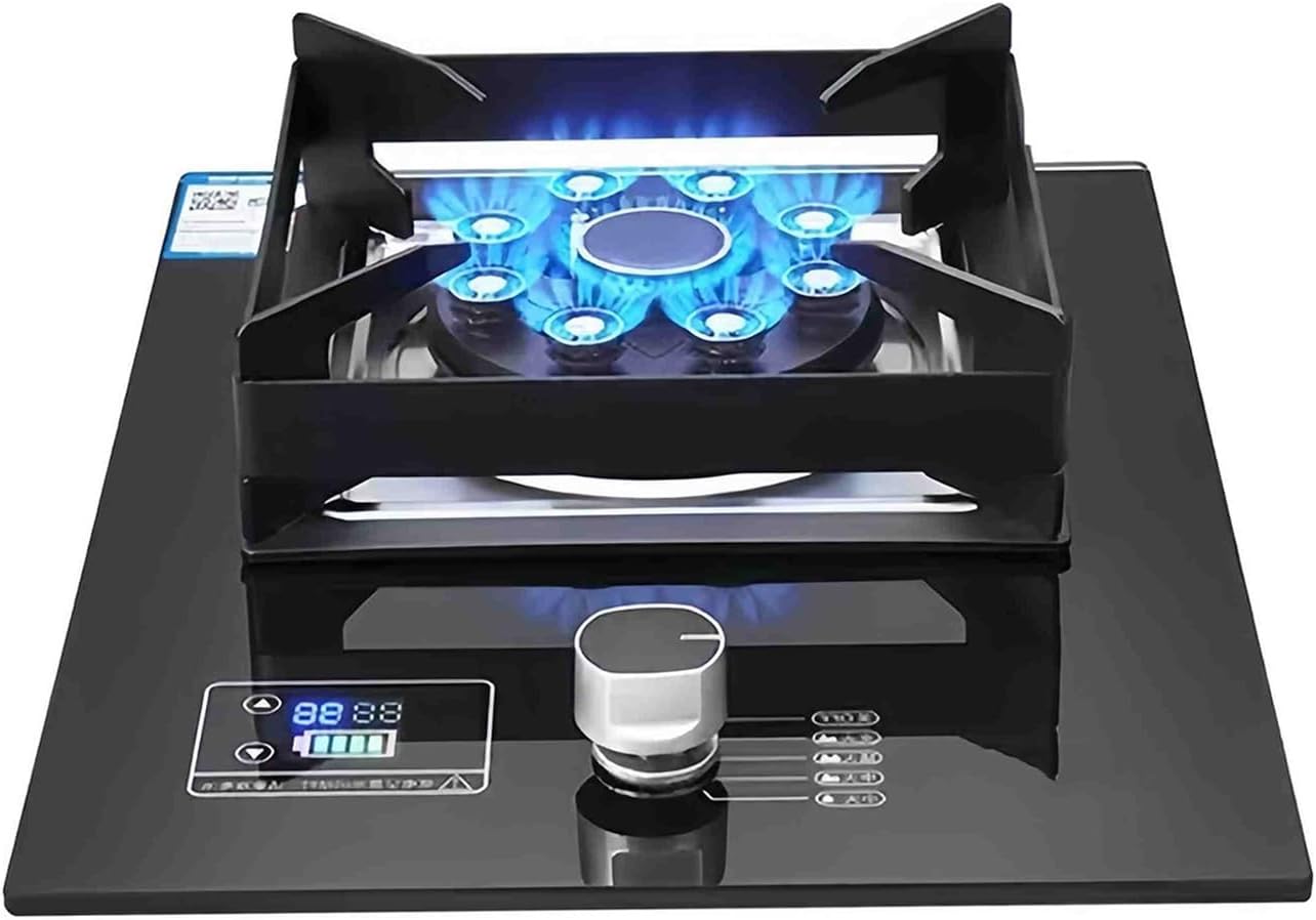 Gas Cooker 1 Burner,5.2KW Gas Cooktop,Kitchen Counter Top Stove,Independent Timer Both Sides,with Flameout Protection,for Home Kitchen(LPG)