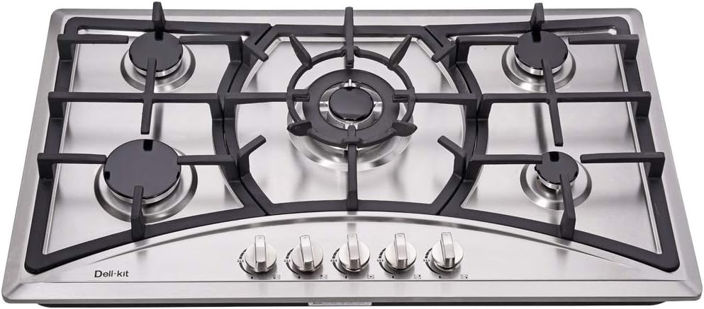 34 Inch Dual Fuel Sealed 5 Burners Stainless Steel Drop-In Gas Cooktop Hob DK258-A07 Cooker