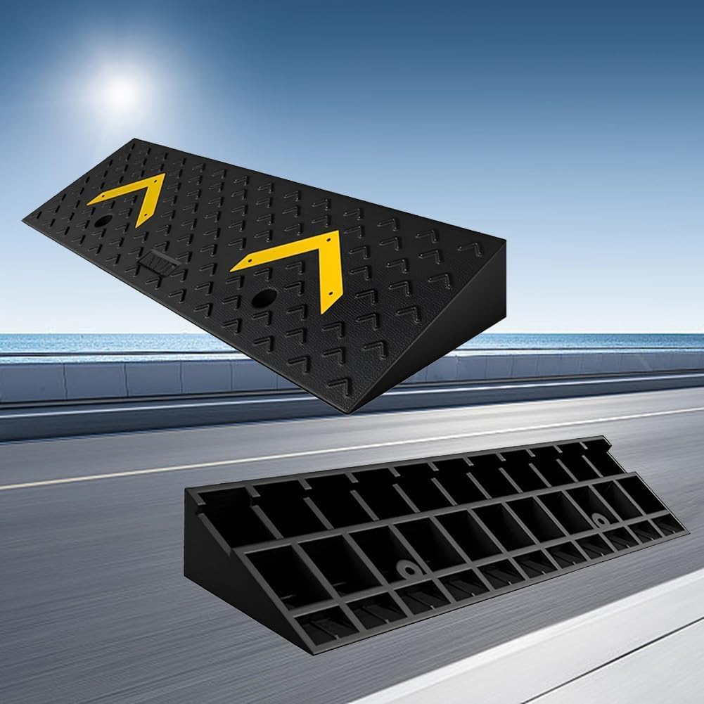 Rubber Threshold Ramp 5in High, Heavy Duty Curb Ramps, Curbside Driveway Ramp - for Cars Bicycles Lawn Mowers Scooters, Wheelchair Ramp, Rubber Slope Pad