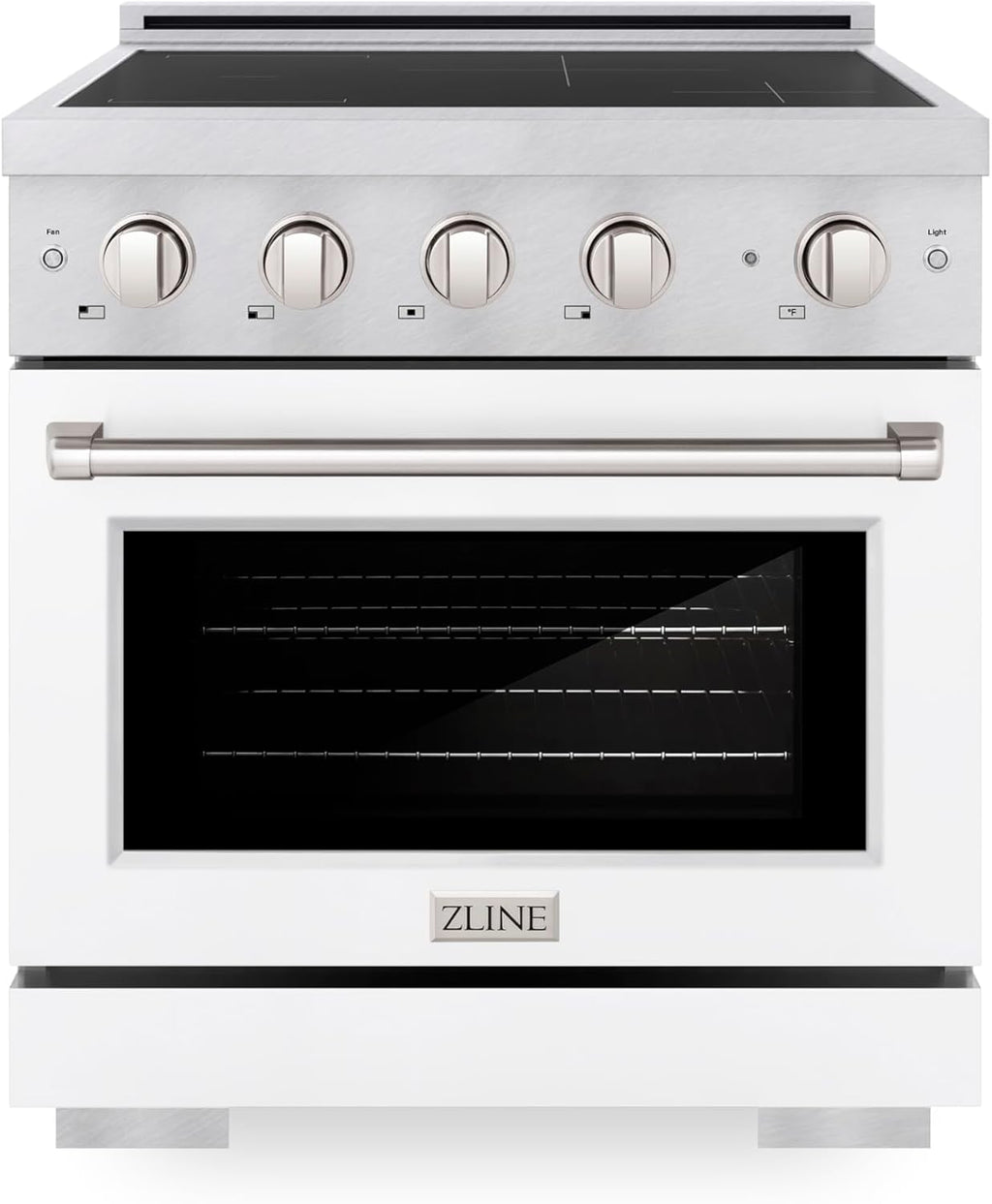 ZLINE 30 in. 4.2 cu. ft. Paramount Induction Range with 4 Element Cooktop and Electric Convection Oven in Satin Stainless Steel with White Matte Door (SINRS-WM-30)