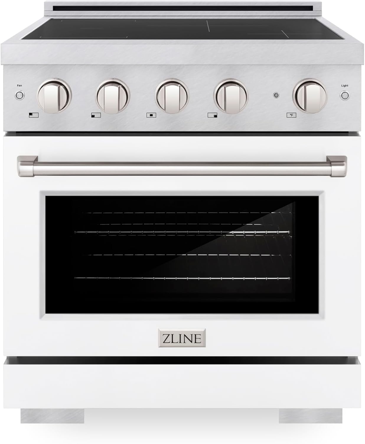 ZLINE 30 in. 4.2 cu. ft. Paramount Induction Range with 4 Element Cooktop and Electric Convection Oven in Satin Stainless Steel with White Matte Door (SINRS-WM-30)