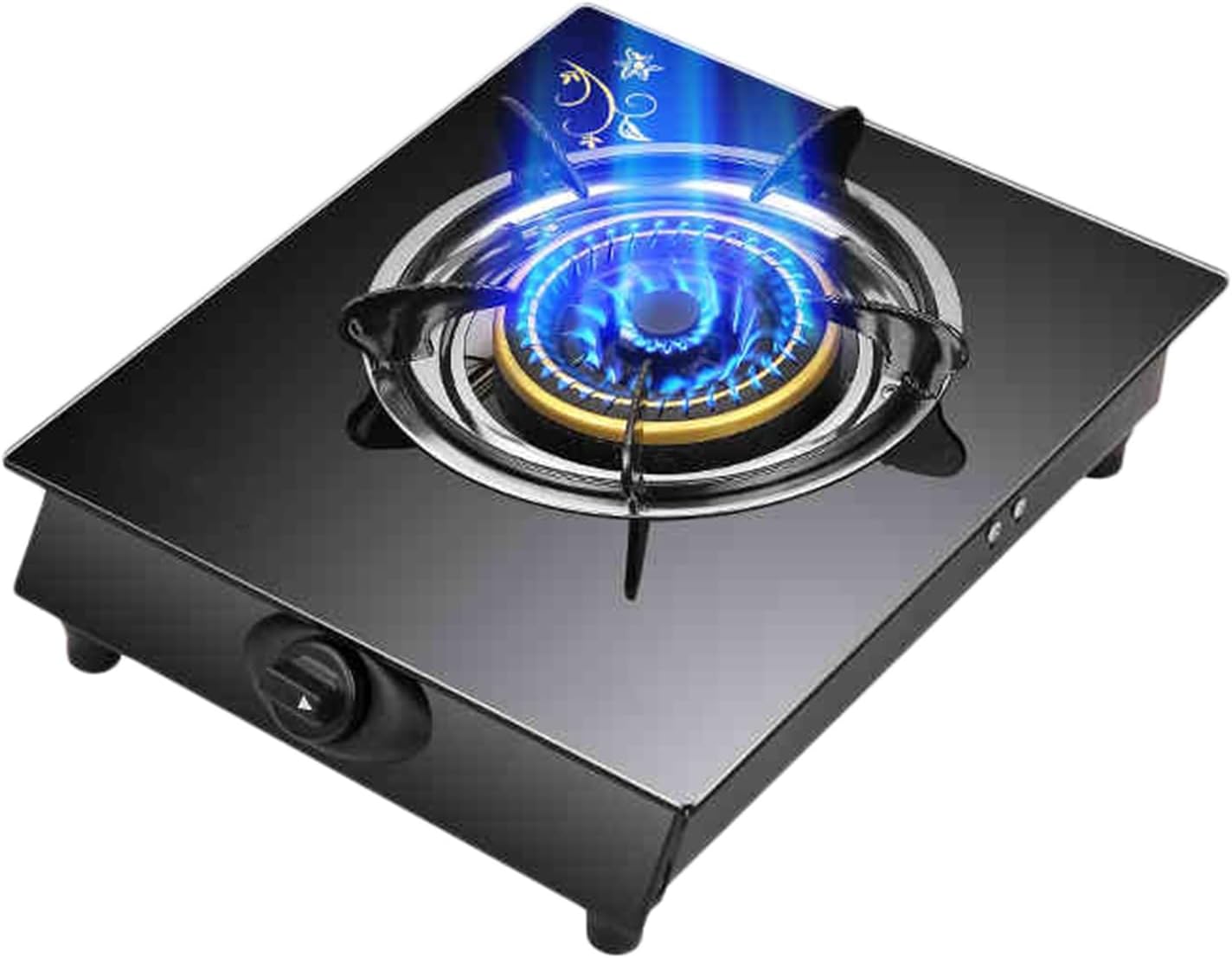 Gas Stove 1 Burner,4.0KW Four-Ring High Flame,Black Tempered Glass Gas Stove,Natural Gas/Liquefied Gas Conversion Stove,with Automatic Flameout(NG)