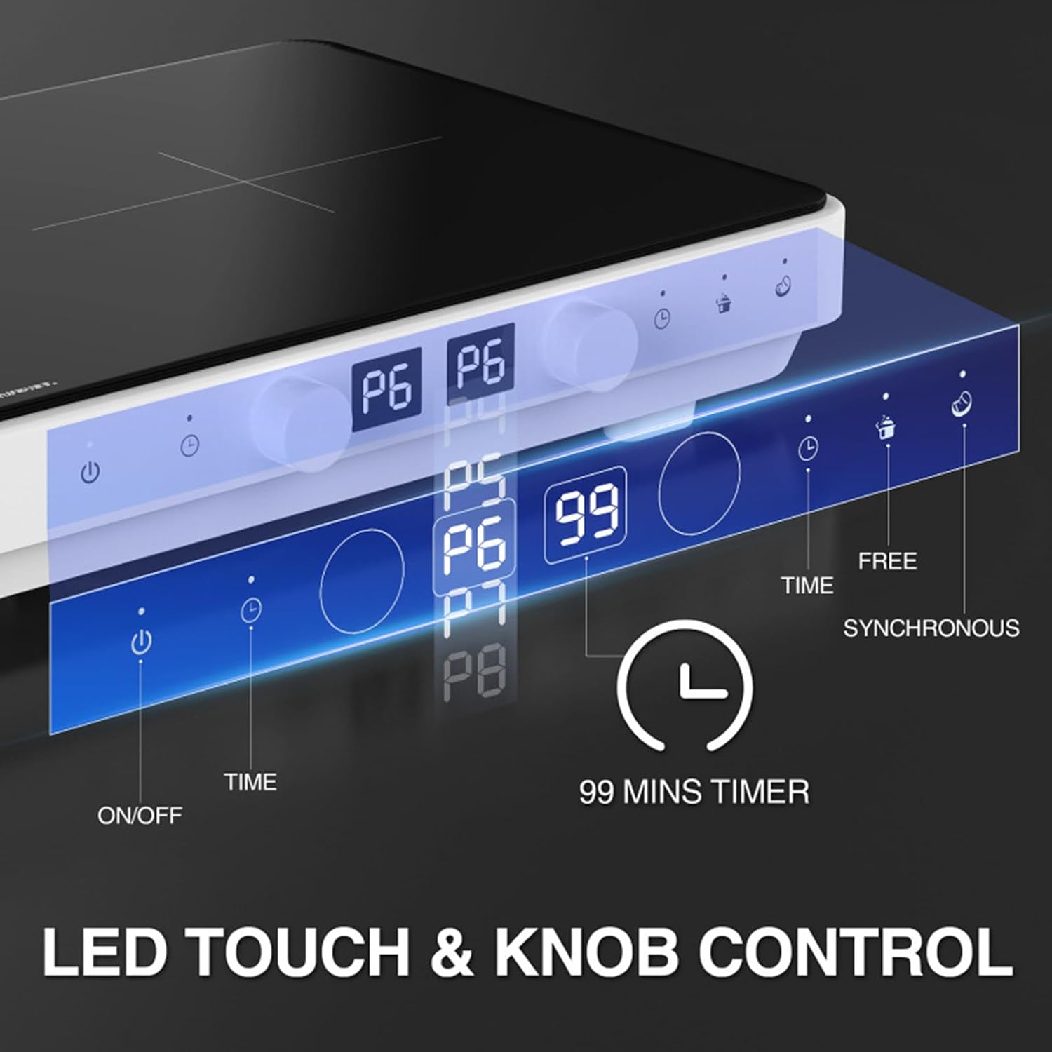 Dual Induction Cooktop, 2 Burner Electric Cooktop with Removable Griddle Non-Stick, Induction Burner, Suitable for Magnetic Cookware