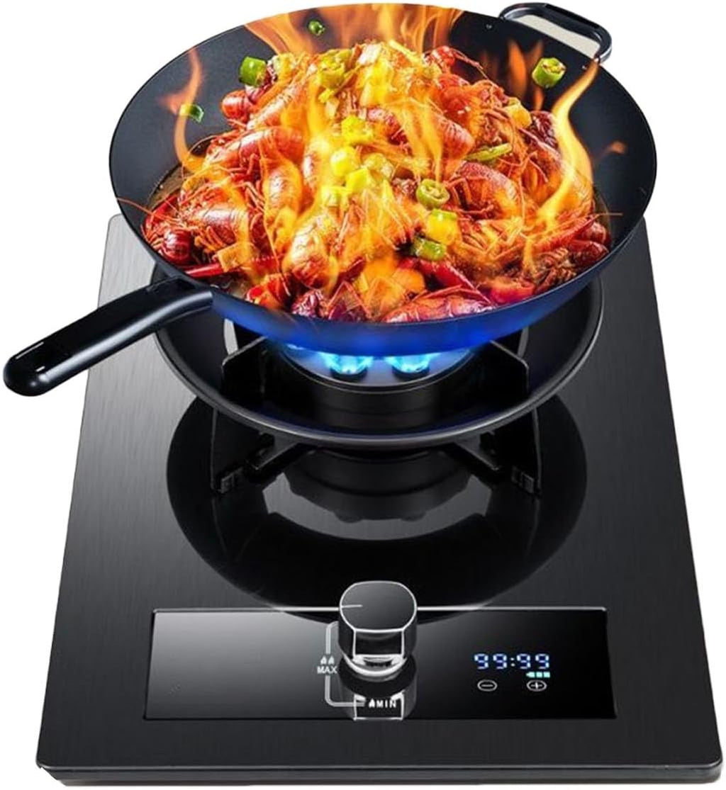 Gas Stove with 1 Burner,5.2KW Camping Gas Cooker,Gas/LP Gas Conversion Stove,Independent Timer Both Sides,with Flameout Protection,for Home Kitchen(LPG)