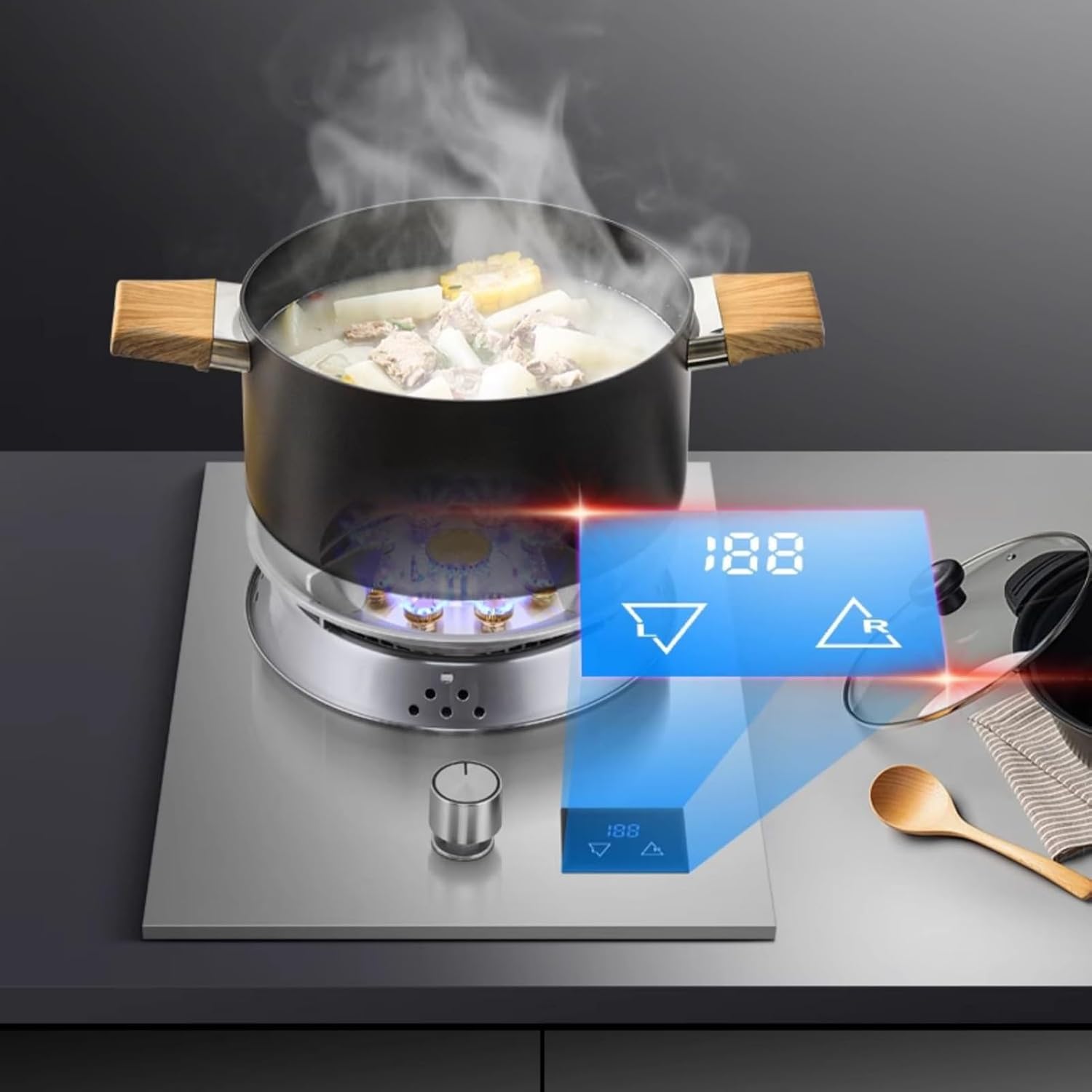 43cm Gas Stove,Single Burner,Kitchen Counter Top Stove Gas,with Flameout Protection and Independent Timer,for Home Kitchen Motor Home Camp(LPG)