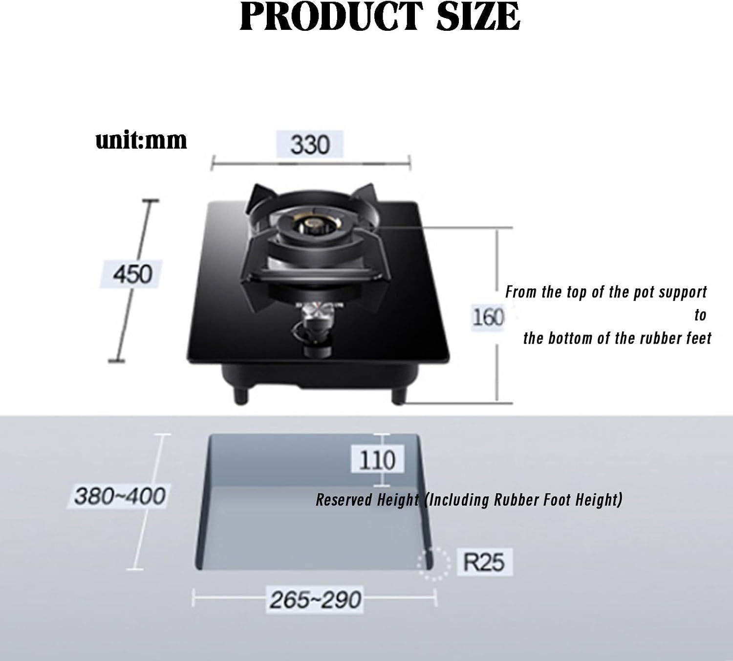 Gas Stove,Portable Tempered Glass Gas Hob LPG/NG Cooker,for Home Camping Garden Catering,Heat Load:5.2KW/17742.4BTU,1 Burner Embedded (Color : LPG)