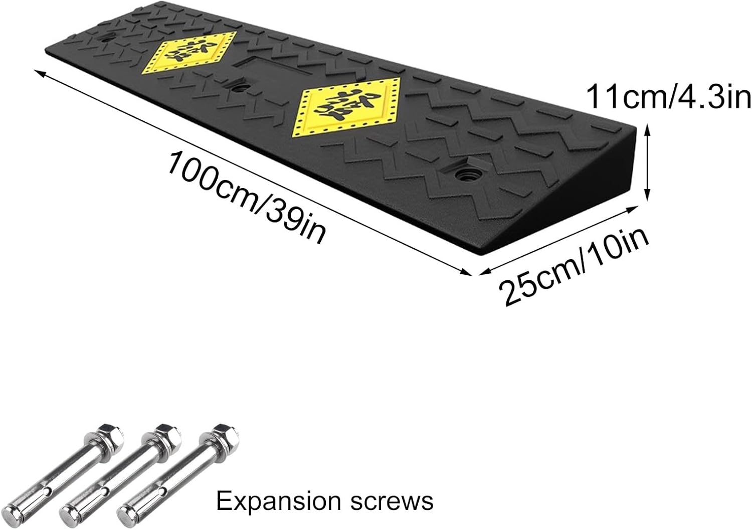 Auto Curb Ramps, Rubber Ramp, 1.6-5.9 in Rise Height Driveway Ramp, Door Threshold Ramp, for Driveway, Loading Dock, Sidewalk, Car, Scooter, Bike, Motorcycle, Wheelchair,(100 * 25 * 11Cm)