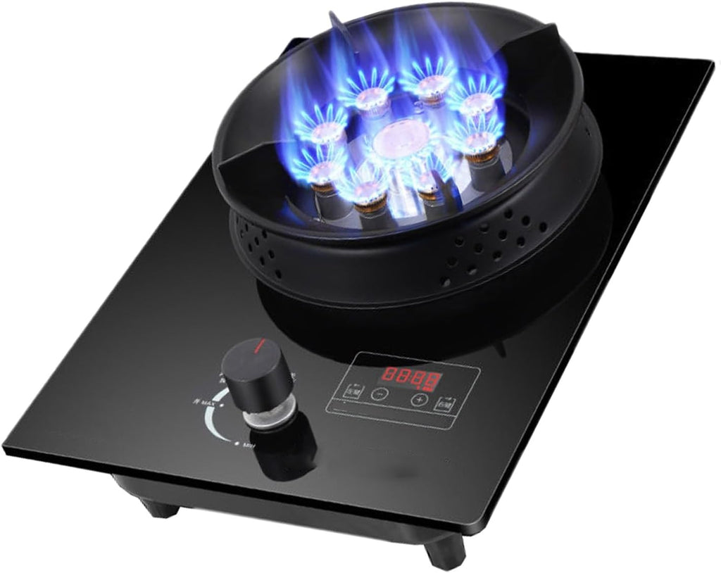 Gas Cooker 1 Burner,Tempered Glass Cooktop 5.2KW,Timer (Independent Both Sides),Accidental Flameout Protection Device,NG/LPG Gas Conversion(NG)