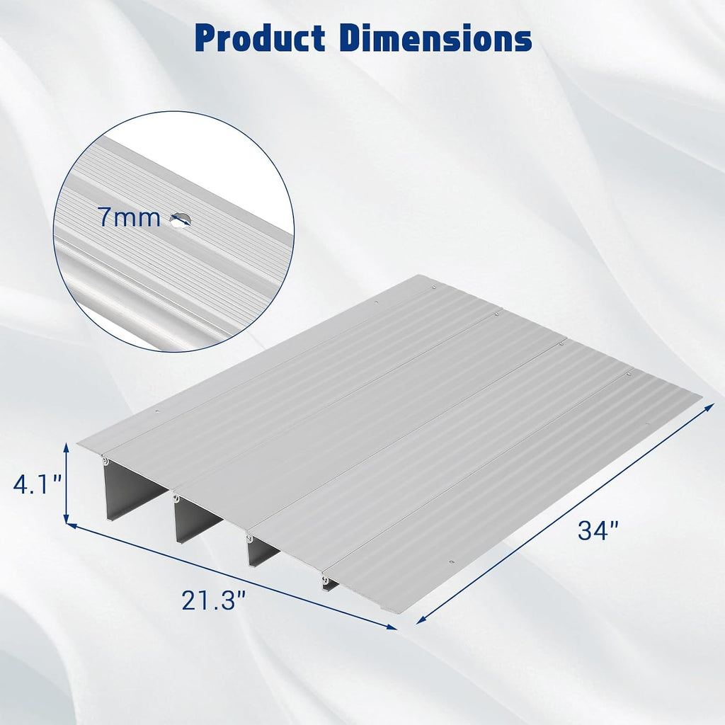 Door Threshold Ramp 4' Rise,Aluminum Entry Ramp for Wheelchair Scooters, 700 LBS