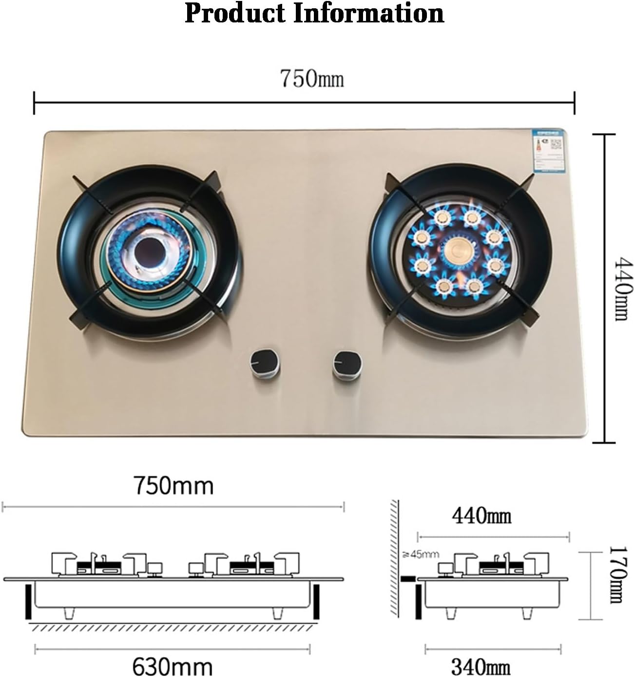Propane Stove,2 Burners Portable Propane Stove,Stainless Steel Gas Cooktop,Maximum 17742.4BTU for Food Trucks and Family Restaurants (Color : NG)