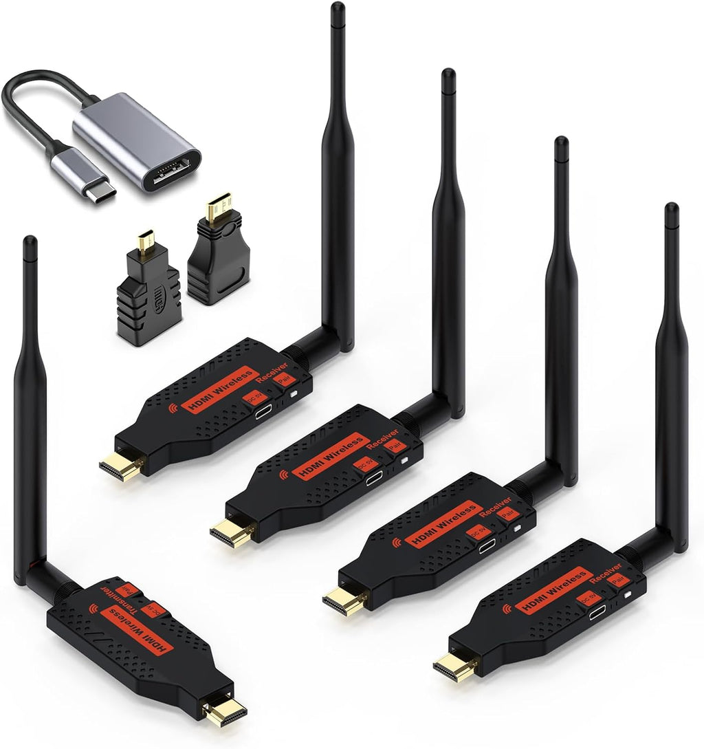 Wireless HDMI 4 Receivers and 1 Transmitter,200FT/60M 4K Decode 1080P Output,Plug and Play 2.4/5.8G @60Hz,Portable Multi-TVs Extender Kit, Multi-Screen Sync for Laptops to TVs/Monitors