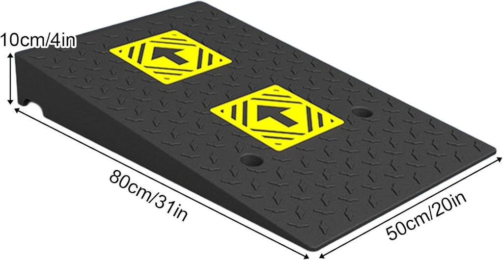 Heavy Duty 6614lb/3000kg Curb Ramp, Non-Slip Surface, Threshold Ramp with Yellow Arrow, Suitable for Car, Motorcycle, Bike, Wheelchair(80 * 50 * 10cm/31 * 20 * 4in)