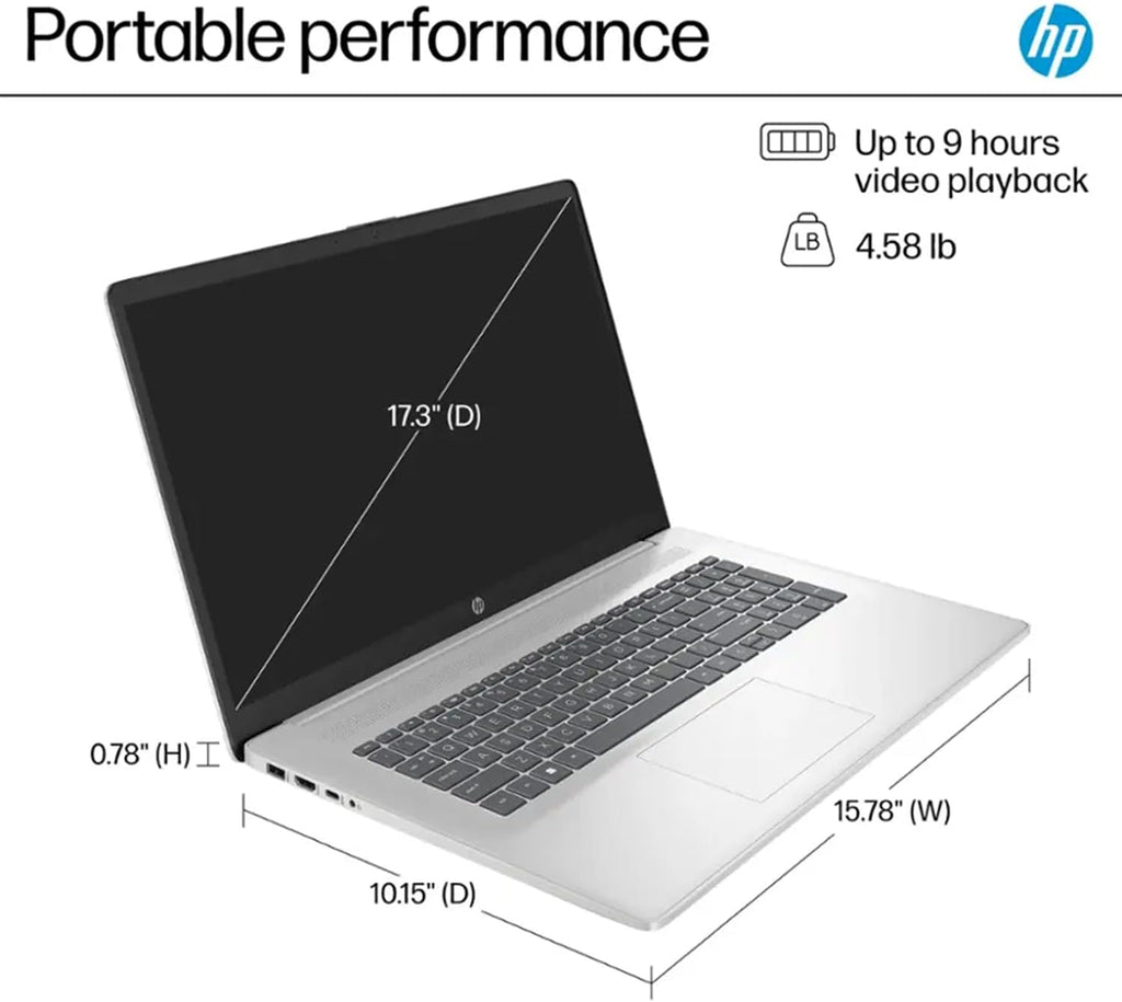 HP 17.3' Business Laptop with Copilot AI | AMD Ryzen 5 6-Core Processor | 64GB RAM | 2TB SSD | AMD Radeon Graphics | Anti-Glare | Wi-Fi 6 | USB-C & HDMI | Bluetooth Earbuds | Windows 11