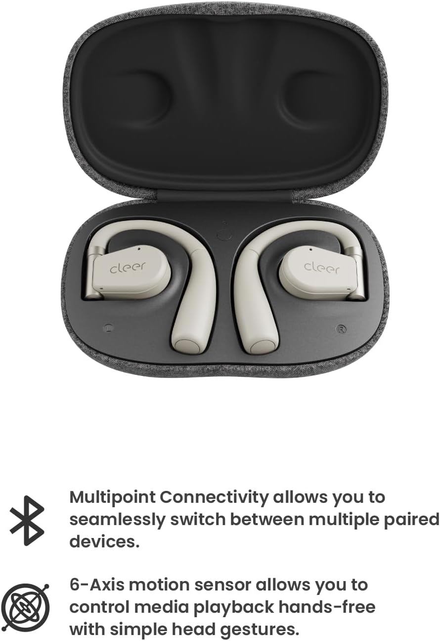 Cleer ARC II Open-Ear True Wireless Bluetooth Headphones,Snapdragon Sound,Multipoint Connection,Secure Fit,IPX5 Waterproof,Crystal Clear Calls,35 Hours Playtime,for iPhone & Android (Light Grey)