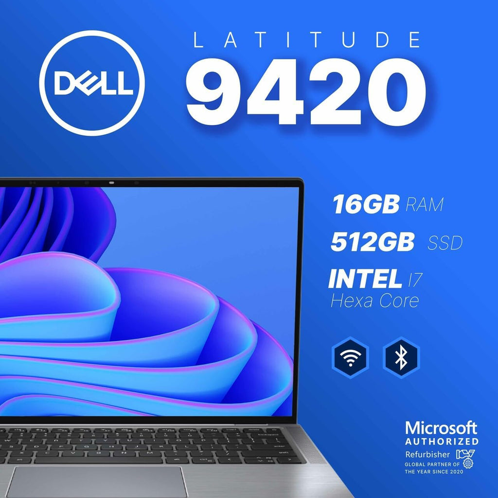 Dell Latitude 9420 Laptop | 14' FHD LCD | Intel Core i7 11th Gen | 16GB RAM | 512GB SSD | Backlit Keyboard | Webcam | WiFi | Windows 11 Pro | Business Ultrabook Computer (Renewed)