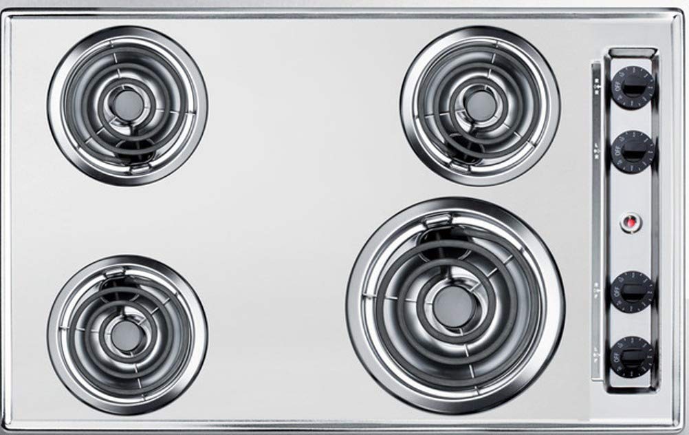 Summit 30' 4 Burner Electric Cooktop. 230 Volt Coil Electric Cooktop, Stainless Steel Look- ZEL05