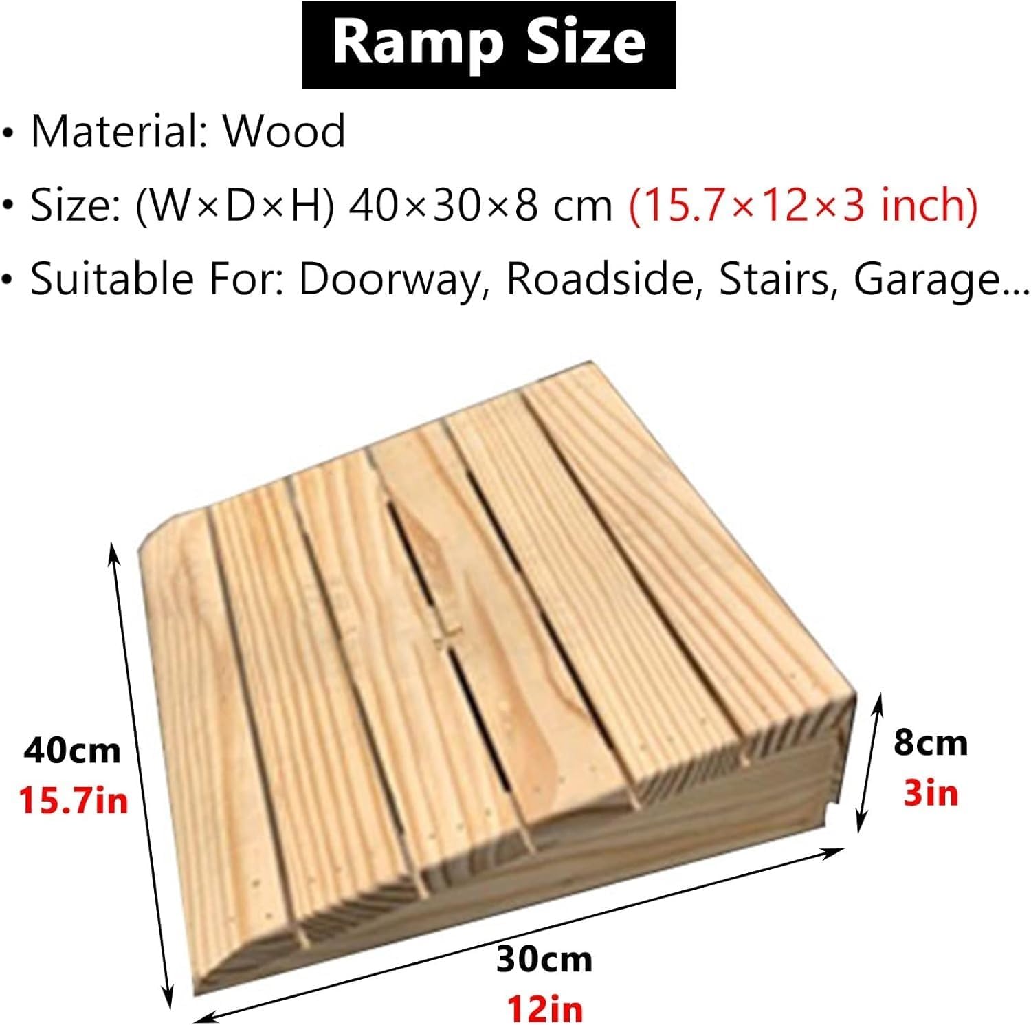 Threshold Solid Wood ramps, for Vehicle ramps, Wheelchair ramps, Threshold ramps, Portable Mobile Non-Slip ramps(30.8 * 30 * 9Cm/12.1 * 11.8 * 3.5In)