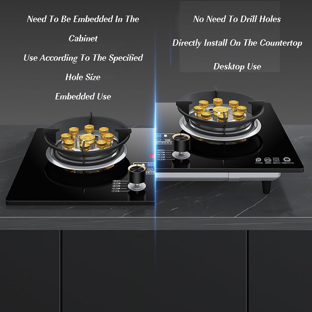 Single Burner Gas Stove,Double Nine-Chamber Fierce Fire Stove with Flameout Protection and Energy-Gathering Windproof Stove Rack(NG)