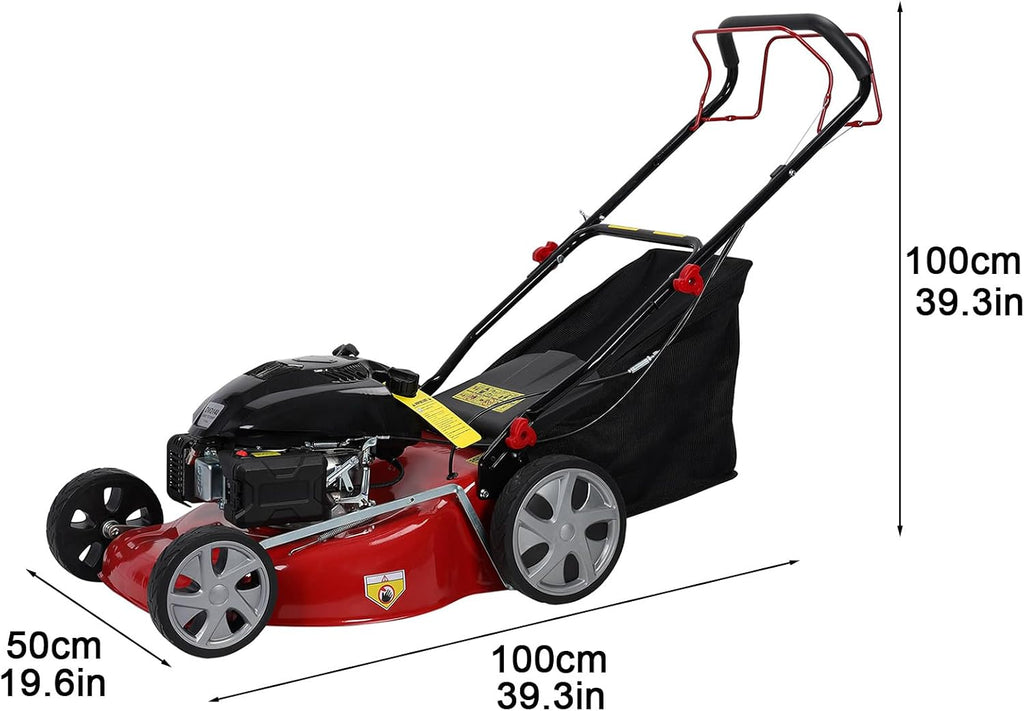 3 in 1 Self-Propelled Gas Lawn Mower with 141cc Engine,20 Inch Cutting Deck&50L Grass Bag-Push Walk-Behind Mower with Big Wheels,8-Level Height Adjustment,and Foldable Design for Effortless Lawn Care