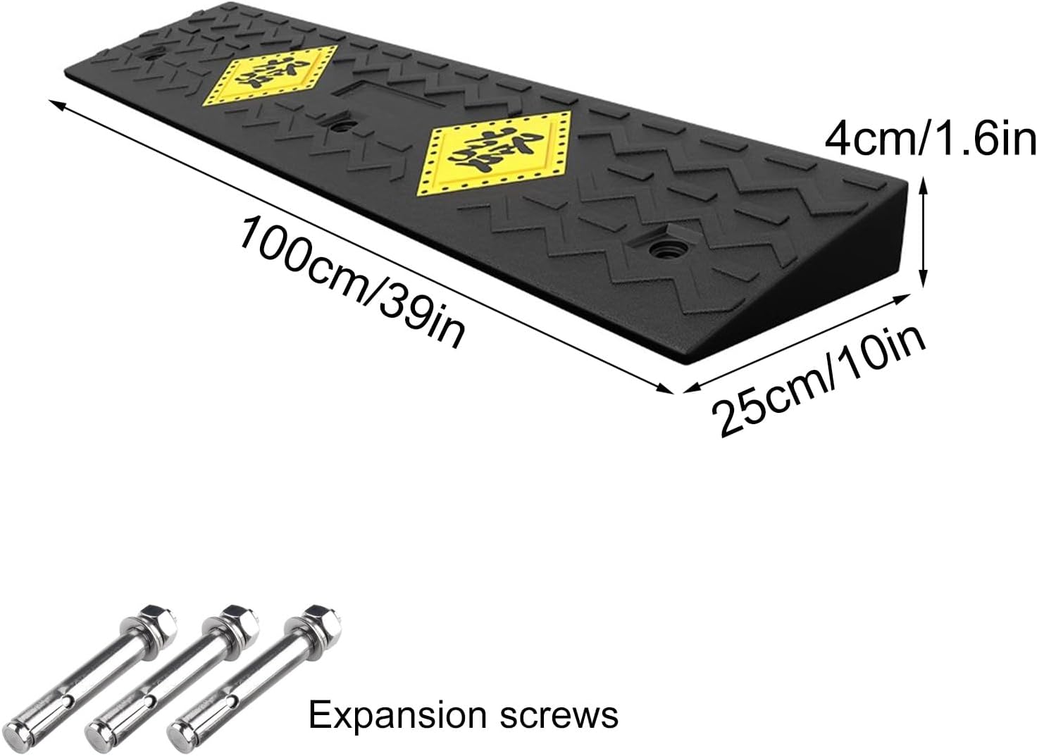 Auto Curb Ramps, Rubber Ramp, 1.6-5.9 in Rise Height Driveway Ramp, Door Threshold Ramp, for Driveway, Loading Dock, Sidewalk, Car, Scooter, Bike, Motorcycle, Wheelchair,(100 * 25 * 4Cm)