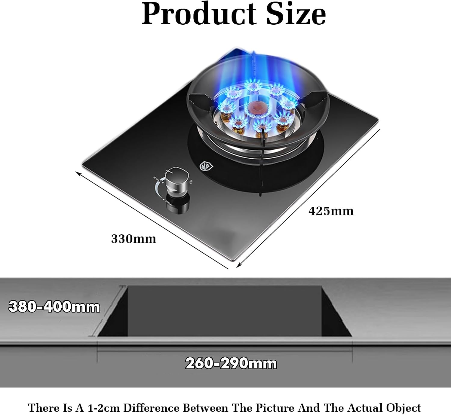 Gas Cooker 1 Burner,5.2KW 9-Cavity High-fire Wok Burner,Tempered Glass Top with Flameout Protection,Easy Clean for Home and Kitchen (NG/LPG)(NG)